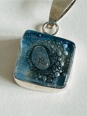 Vintage Mexico Artisan Blue Dichroic Glass Pendant - "Starry Night"